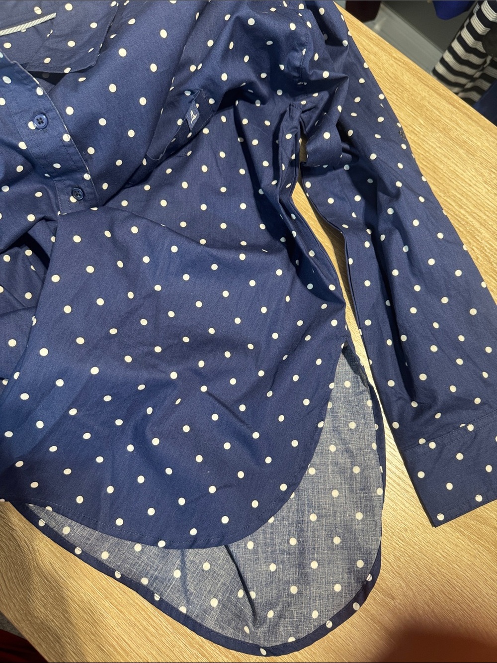 Lands' End Women’s Navy Blue & White Polka Dot Button-Down Long Sleeve Shirt - L - Picture 8 of 10